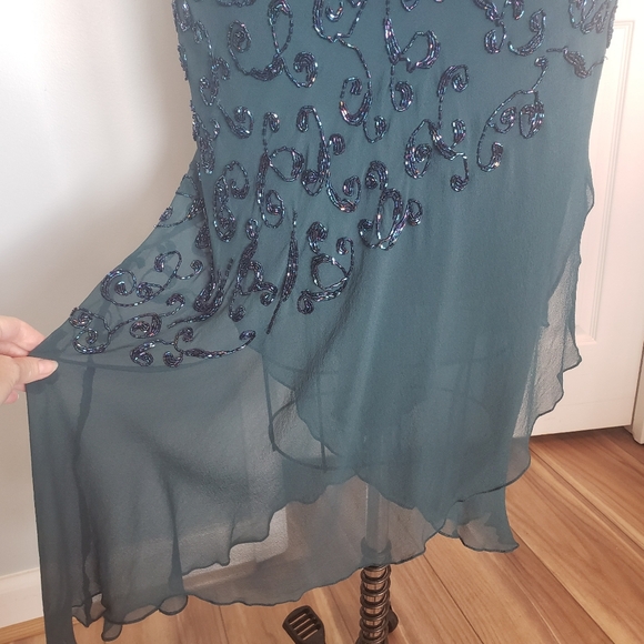 Cache Silk Teal Beaded 1920s Style Evening Dress, 4 - Picture 15 of 16